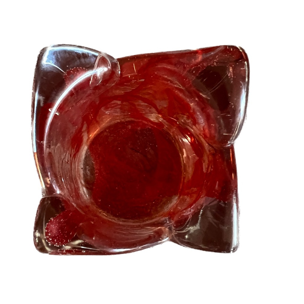 Signed Stockholms Glasbruk Karin Hammar Skansen Art Glass Votive Candle Red Sq - Picture 7 of 10